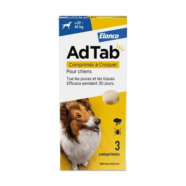 AdTab - Puces et Tiques - Chien de 22 à 45 kg - 900 mg - 3 Comprimés - ELANCO