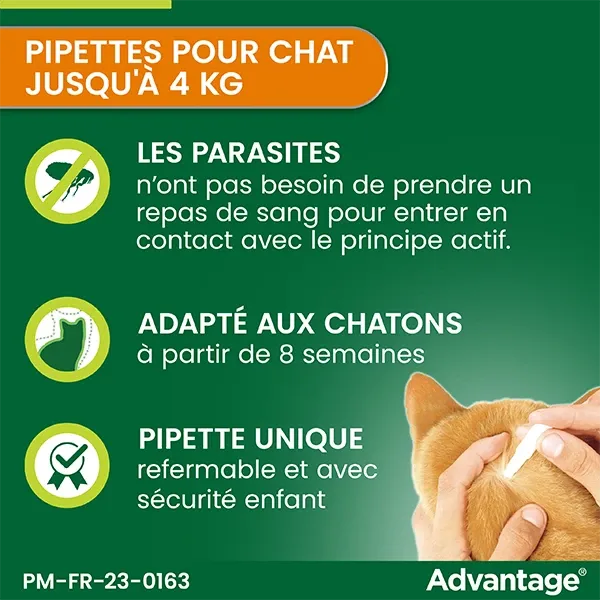 Advantage 40 - 4 x 0,4 ml - Pipettes antiparasitaires chat et lapin - ELANCO 2