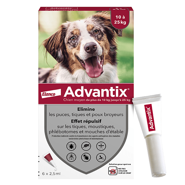 ADVANTIX Hund mittelgroß - Anti-Floh - 10 bis 25 kg - 2,5 ml - 6 Pipetten - ELANCO