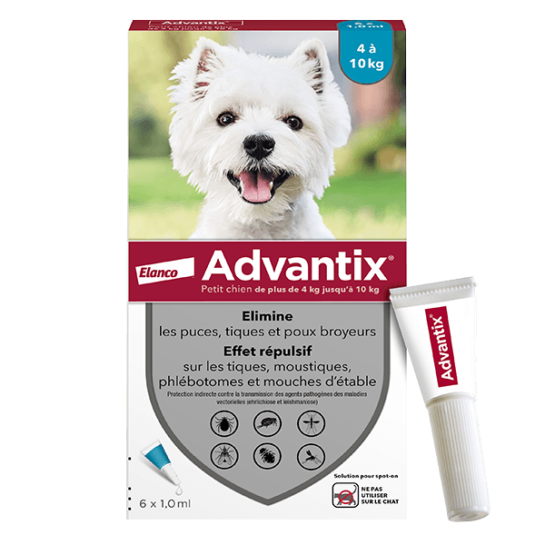 ADVANTIX Petit chien - Anti puce - 4 à 10 kg - 1,0 ml - 6 Pipettes - ELANCO