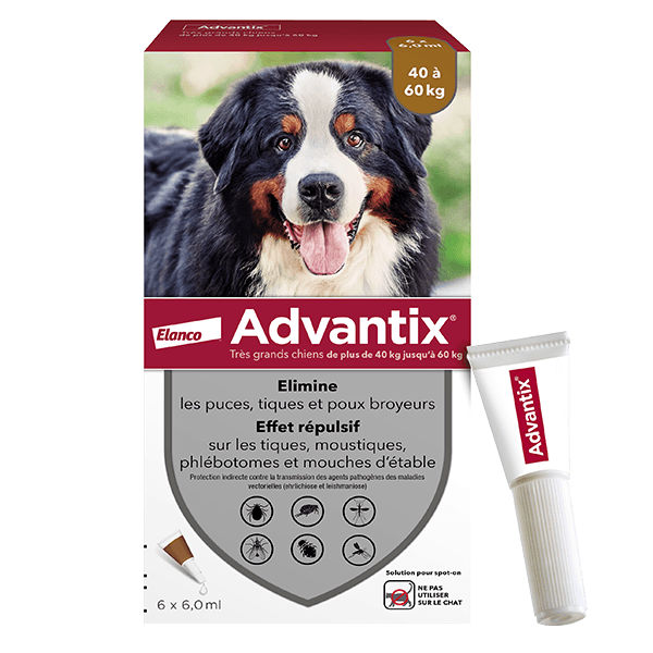 ADVANTIX Πολύ Μεγάλος Σκύλος - Αντιψειρικό - 40 έως 60 kg - 6,0 ml - 6 Πιπέτες - ELANCO