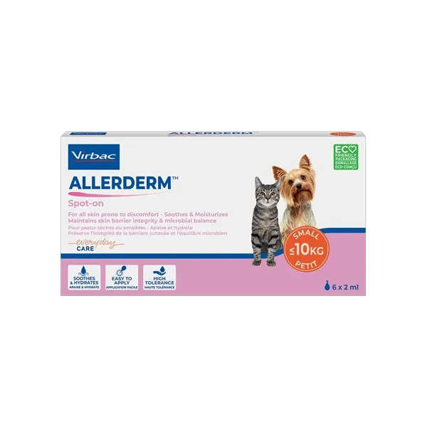 Allerderm Spot-on - Hidratación de la piel - Perro y Gato - menos de 10 kg - 6 x 2 ml - VIRBAC
