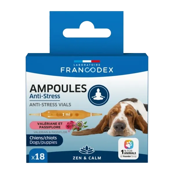 Ampoules anti-stress pour chien - 18 ampoules - FRANCODEX