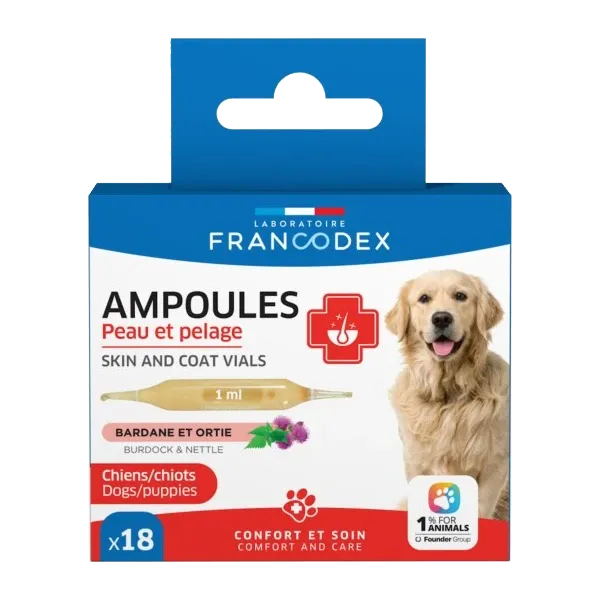 Ampoules Peau et Pelage du chien - 18 ampoules - FRANCODEX