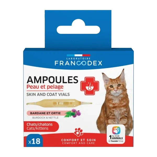 Ampoules Peau et Pelage pour chat - 18 ampoules - FRANCODEX