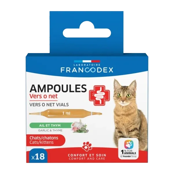 Ampoules Vers O Net - Confort intestinal du chat - 18 ampoules - FRANCODEX
