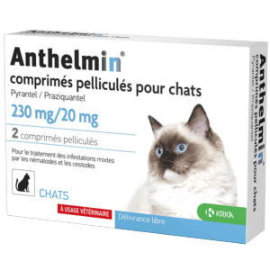 Anthelmin Chat - 230 mg/20 mg - Vermifuge chat - 2 comprimés - KRKA