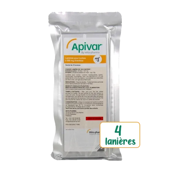 Apivar - Traitement contre le varroa - Abeilles - Sachet de 4 lanières - VETO-PHARMA
