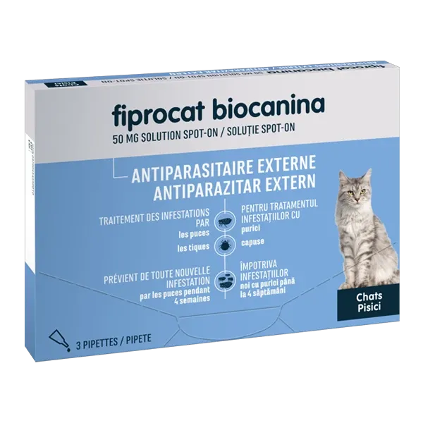 Fiprocat 50 mg - Antiparasitaire externe chat - 3 pipettes - BIOCANINA