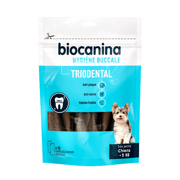 Triodental - Igiene orale - Cani di Taglia Molto Piccola - meno di 5 kg - 15 lamelle - BIOCANINA
