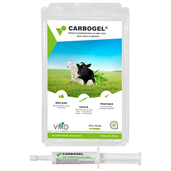 Carbogel - Régulation des troubles digestifs des veaux et agneaux - 15 x 15 ml - BIOVÉ INOVET