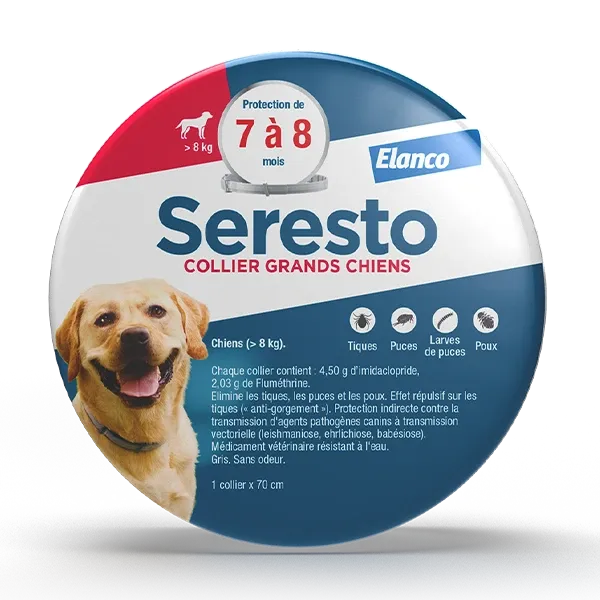 Collier Seresto anti-puces pour grand chien plus de 8 kg - ELANCO