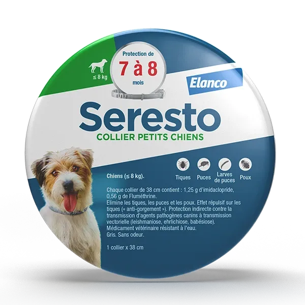 Collier Seresto petit chien anti-puces jusqu'à 8 kg - ELANCO