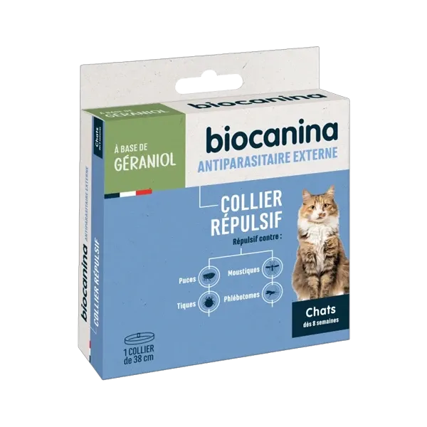 Collier répulsif antiparasitaire externe chat - Collier 38 cm - BIOCANINA
