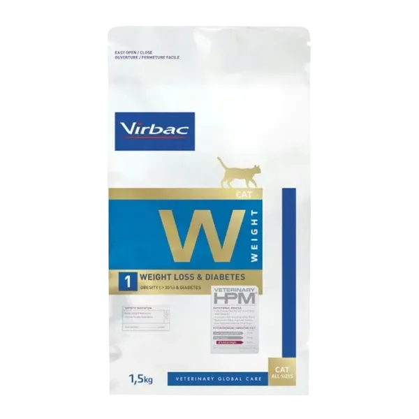 Croquettes pour chat diabétique - HPM W1 Weight loss & diabetes - 1,5 kg - VIRBAC