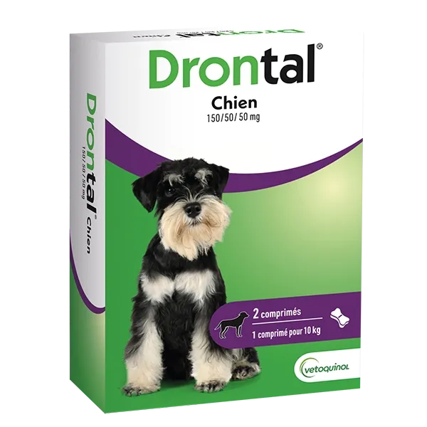 Drontal Chien - Vermifuge chien large spectre - 2 comprimés - VETOQUINOL