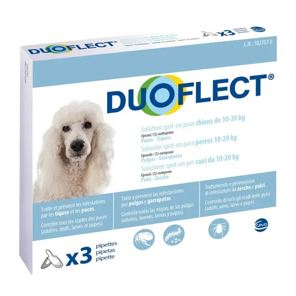 Duoflect - Ψύλλοι και τσιμπούρια σκύλου - 10 έως 20 kg - 3 πιπέτες - CEVA