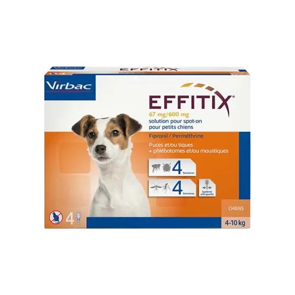 Effitix Spot on 67 mg/600 mg - Anti-puces et tiques pour petit chien - 4 pipettes - VIRBAC