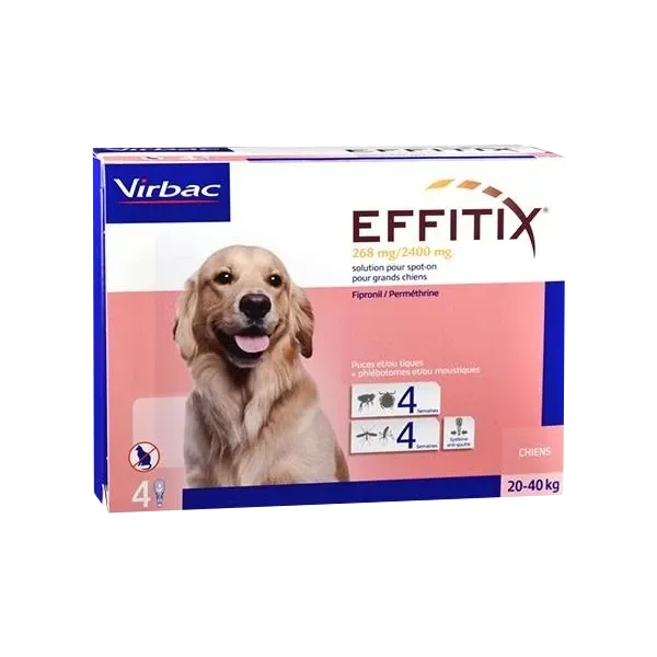 Effitix Spot on 268 mg/2400 mg - Anti-puces et tiques pour grand chien - 4 pipettes - VIRBAC