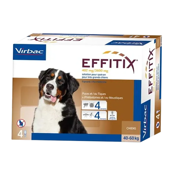 Effitix Spot on 402 mg/3600 mg - Anti-puces et tiques pour très grand chien - 4 pipettes - VIRBAC
