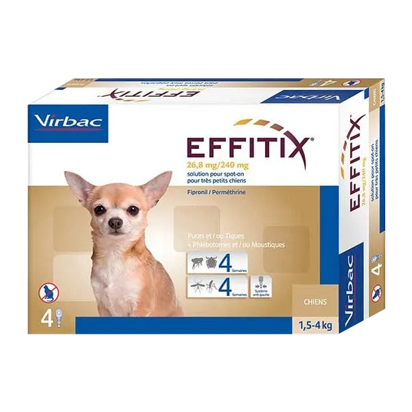 Effitix Spot on 26,8mg/240 mg - Anti-puces et tiques pour très petit chien - 4 pipettes - VIRBAC