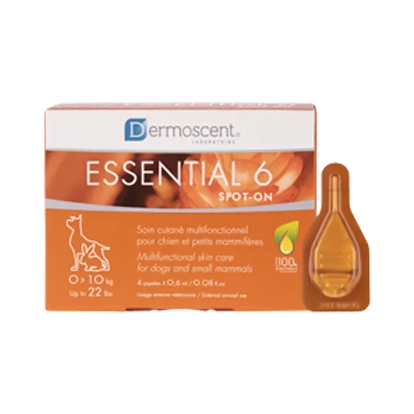 Essential 6 - Spot-on - 0,6 ml - 4 pipettes - Soin cutané - Chien et petits mammifères - 0 à 10 kg - DERMOSCENT