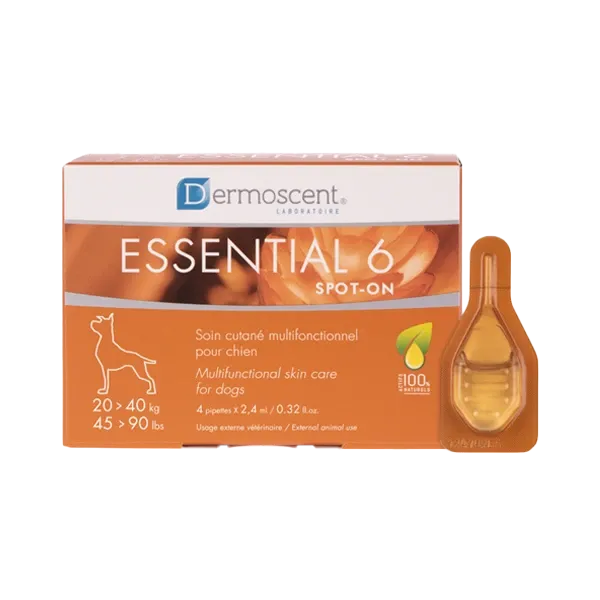 Essential 6 - Spot-on - 2,4 ml - 4 pipettes - Soin cutané - Chien - 20 à 40 kg -
