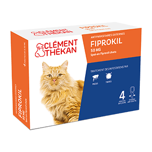 Fiprokil Chat 50 mg - Antiparasitaire - Puces et tiques - 4 pipettes - CLÉMENT THÉKAN