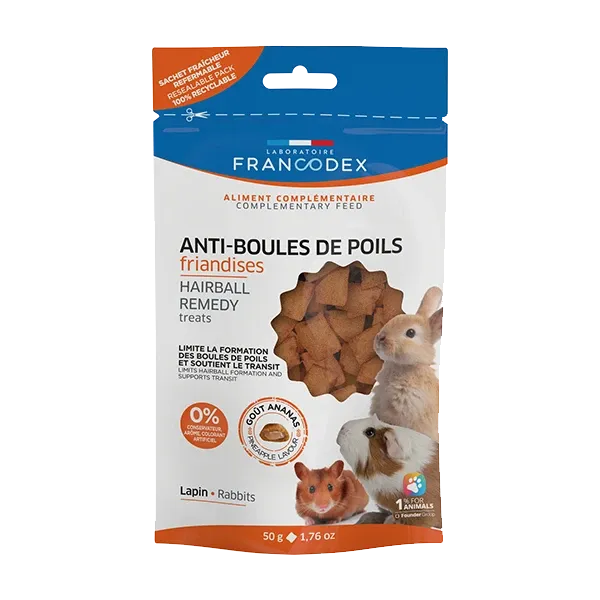 Friandises Anti-boules de poils lapins et rongeurs - Soutien du transit - 50g - FRANCODEX