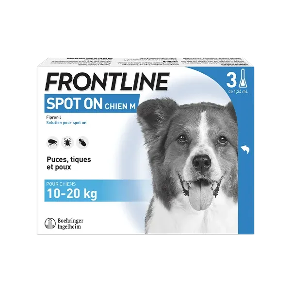 Frontline Spot On M - Anti-puces chien - de 10 à 20 kg - 3 pipettes - BOEHRINGER INGELHEIM