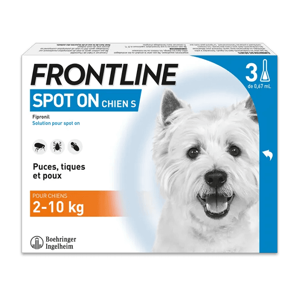 Frontline Spot On S - Anti-puces chien - de 2 à 10 kg - 3 pipettes - BOEHRINGER INGELHEIM