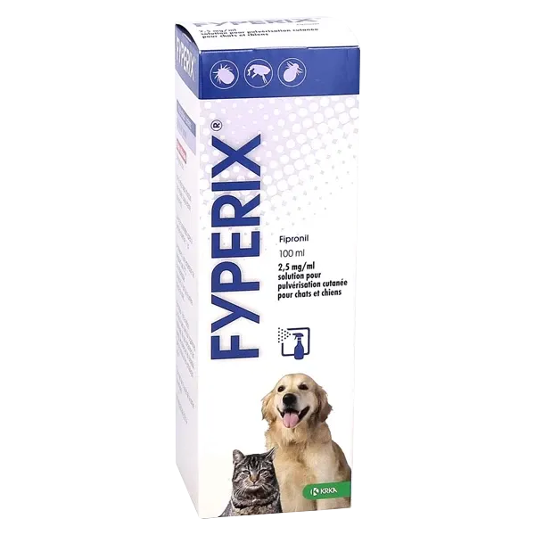 Fyperix spray 2,5 mg/mL - Spray anti-puces et tiques pour chien et chat - 100 ml - KRKA