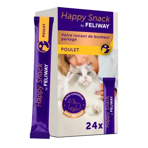 Happy Snack by Feliway Poulet - Friandises relaxantes pour chat - 24 sticks - CEVA