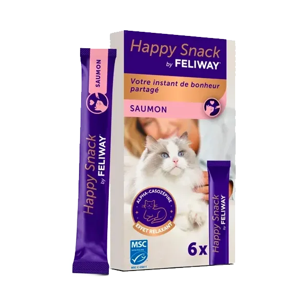 Happy Snack by Feliway Saumon - Friandises relaxantes pour chat - 6 sticks - CEVA