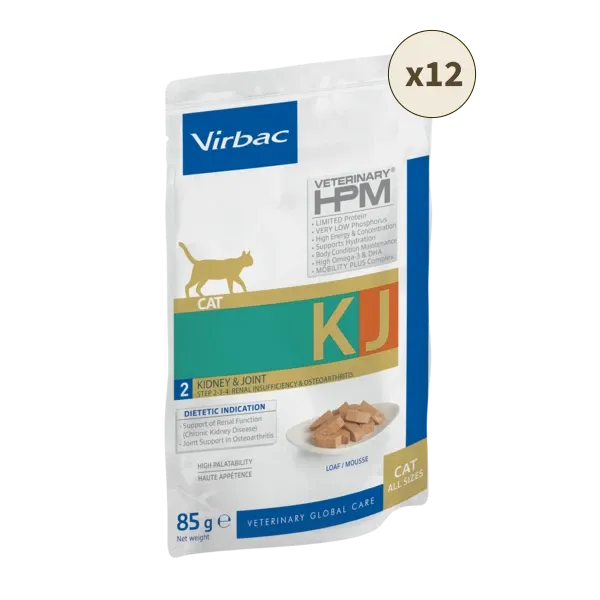 Alimentation humide chat - Insuffisance rénale & ostéoathrose - Veterinary HPM Kidney joint - 12 x 85 g - VIRBAC