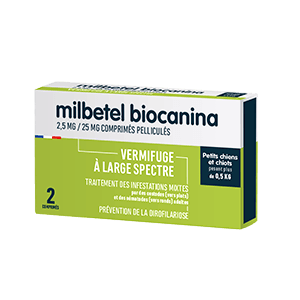 Milbetel Chiot et Petit Chien - Vermifuge - de 0,5 à 2 kg - 2 comprimés - BIOCANINA