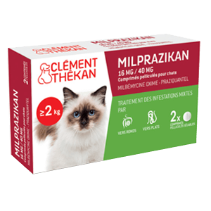 Milprazikan Chat - Vermifuge pour chat - 16 mg/40 mg - plus de 2 Kg - CLÉMENT THÉKAN