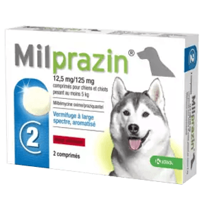Milprazin Chien - Vermifuge large spectre chien - 12,5/125 mg - 2 comprimés - KRKA