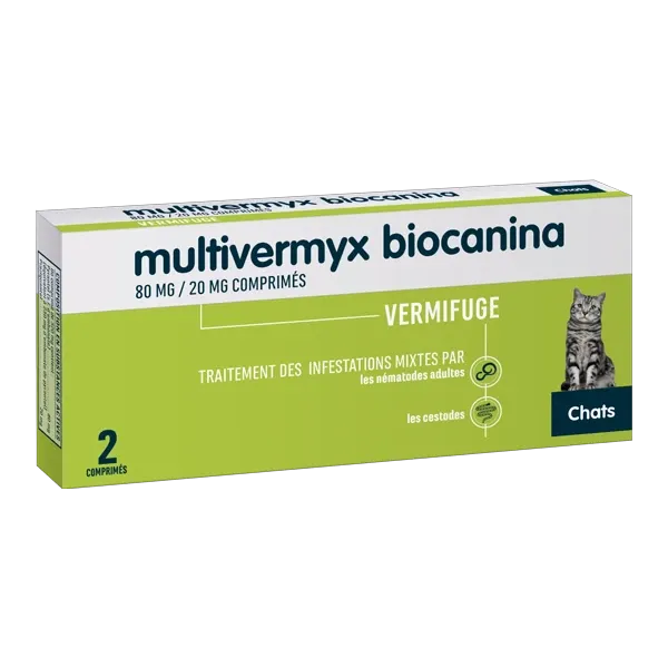 Multivermyx - Vermifuge pour chat - 2 comprimés - BIOCANINA