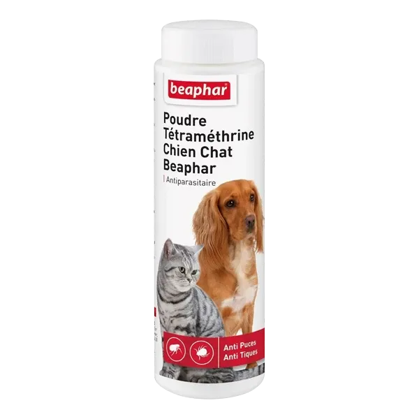Poudre Tétraméthrine - Anti-puces et anti-tiques pour chien et chat - 150 g - BEAPHAR