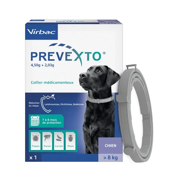 Prevexto - Collier antipuces et tiques pour chien de plus de 8 kg - VIRBAC