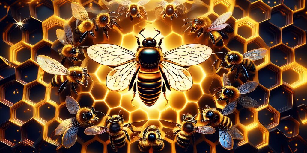 Image principale de l'article Comment protéger les abeilles du varroa ? avec une abeille reine parmi d'autres abeilles.