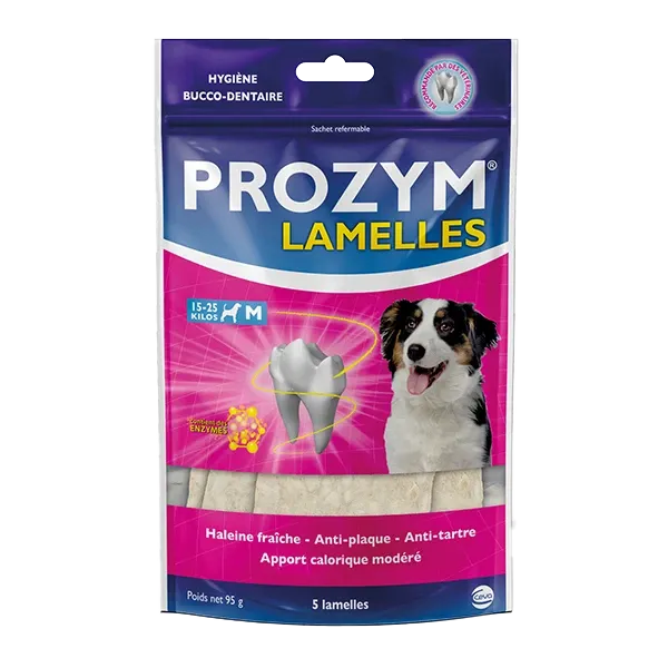 Prozym Lamelles - Perro M de 15 a 25 kg - Bolsa de 5 láminas dentales - CEVA