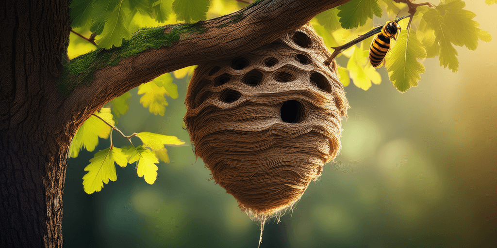Image d'une ruche avec des guêpes pour l'article Quel arbre aiment les frelons ? en ce qui concerne le dossier sur les guêpes et les frelons.