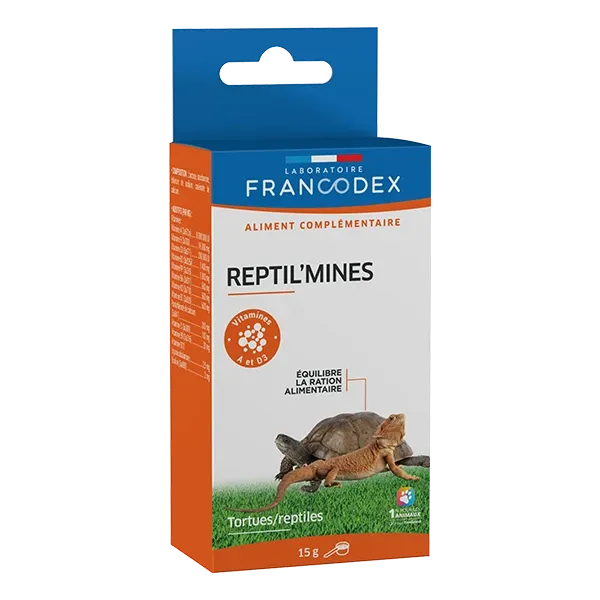 Reptil'mines - Vitamines pour reptiles et tortues - 15 g - FRANCODEX