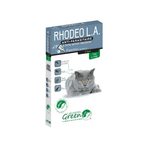 Rhodeo LA - Pipettes antiparasitaires pour chat - de 1 à 5 kg - 4 pipettes - GREENVET