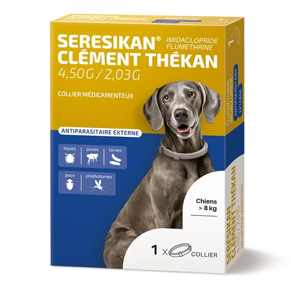 Seresikan - Collier antiparasitaire grand chien - 4,50 g / 2,03 g - plus de 8kg - Clément Thékan