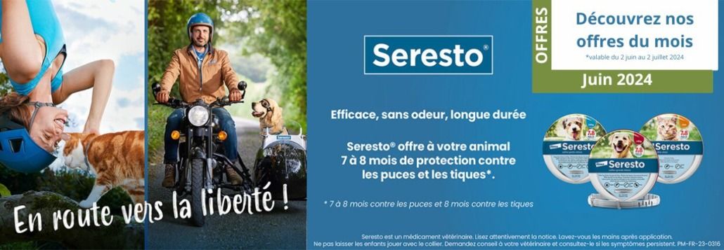 Bandeau principal accueil offre promotion Seresto et Milbemax