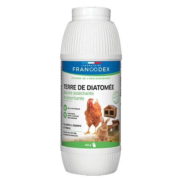 Terre de diatomée - Poudre asséchante et absorbante pour la Basse cour - 450 g - FRANCODEX