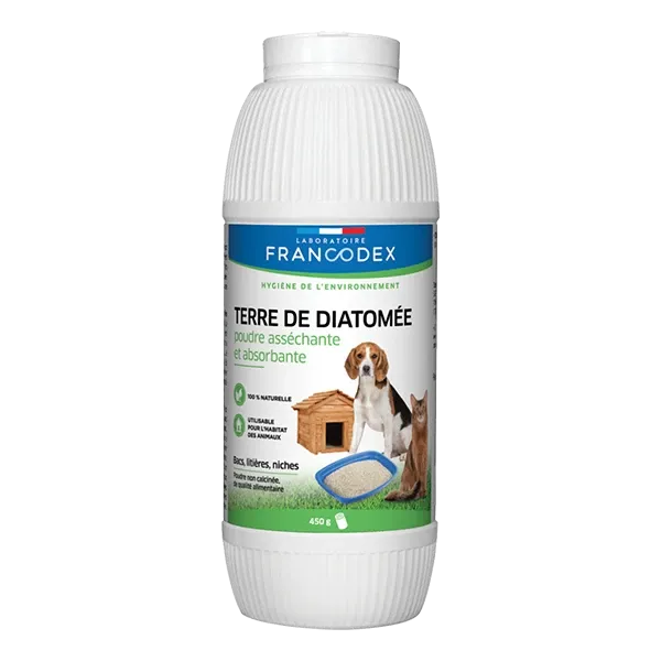 Terre de diatomée - Poudre asséchante et absorbante pour Habitat - 450 g - FRANCODEX